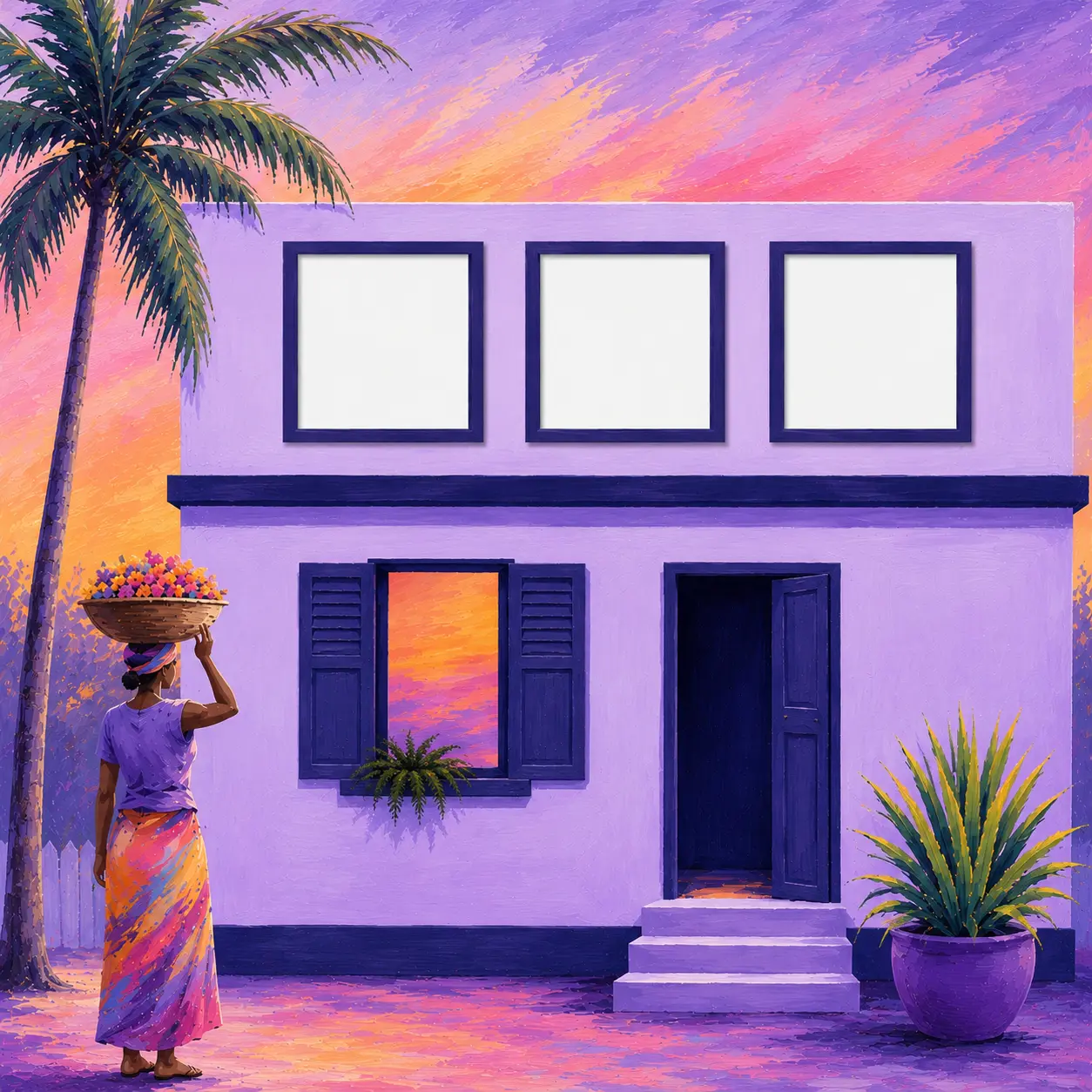 Sunset House Triptych — Modern frame