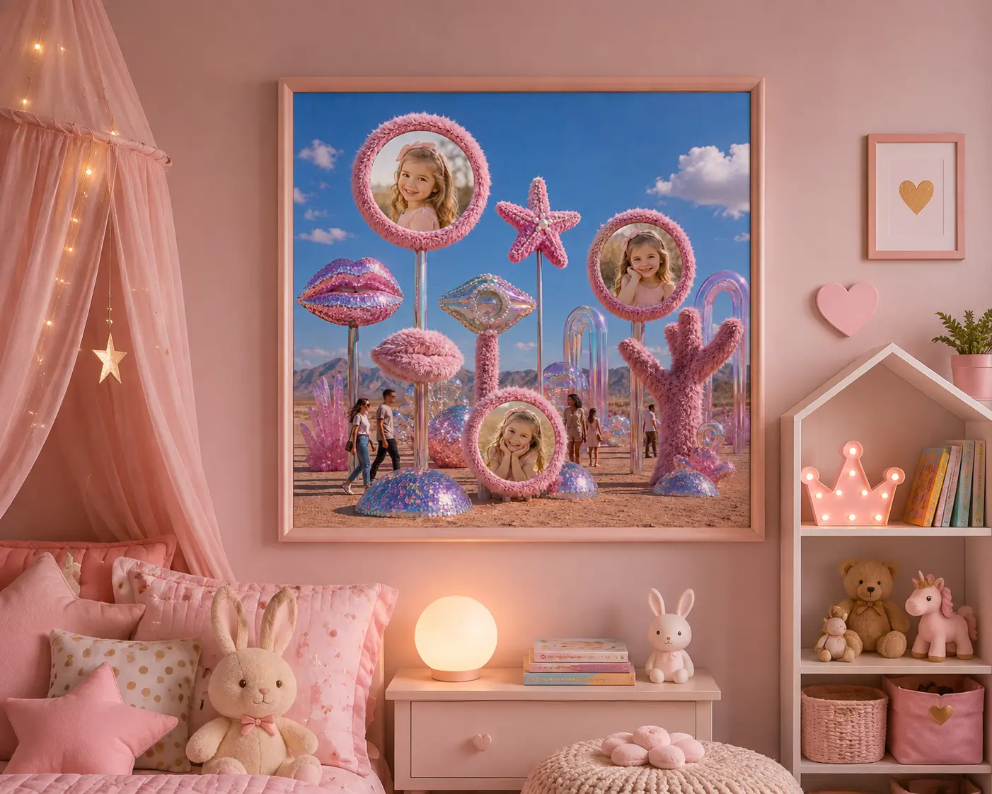 Pink dreamscape Frameroll in a child's room