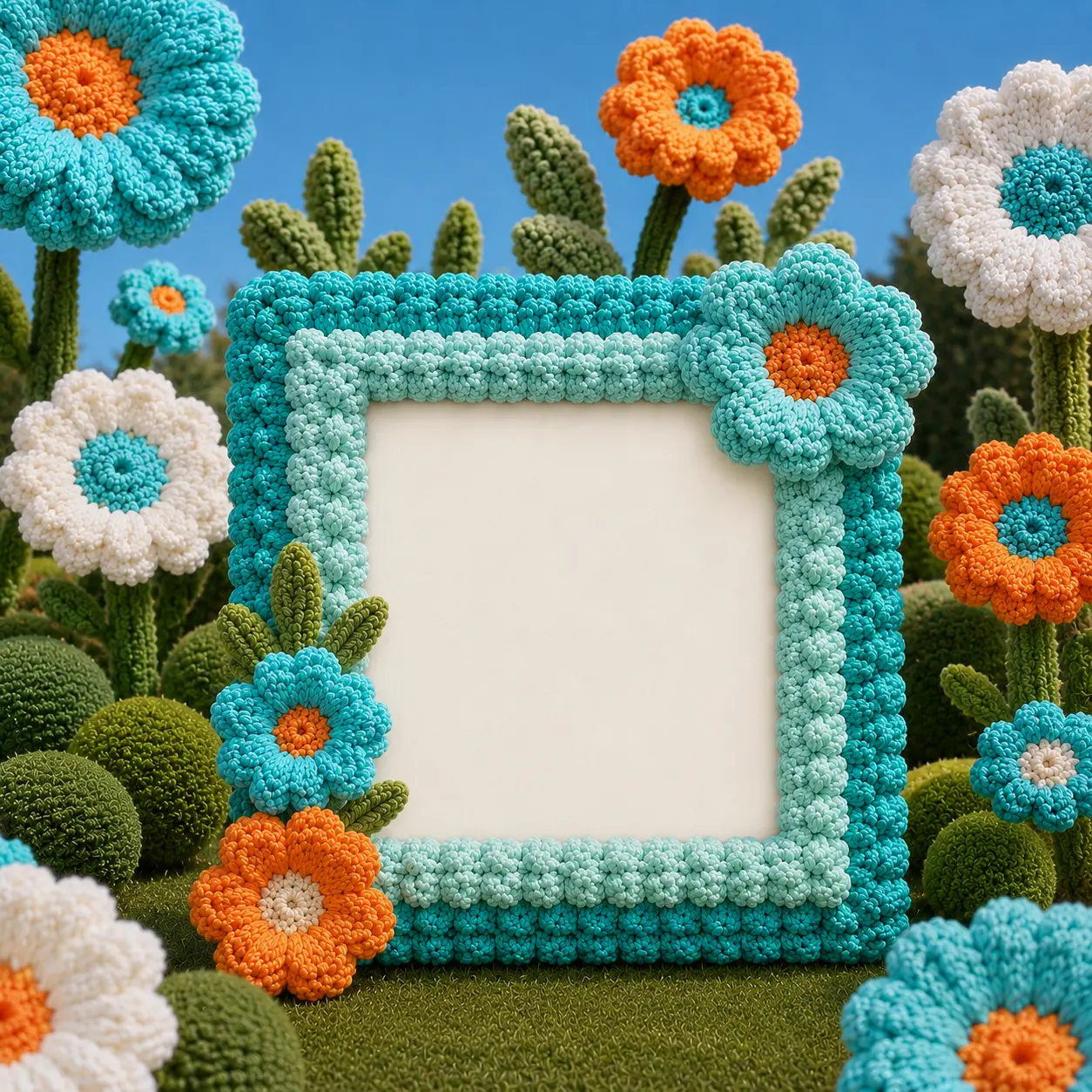 Crochet Bloom Teal — Floral frame