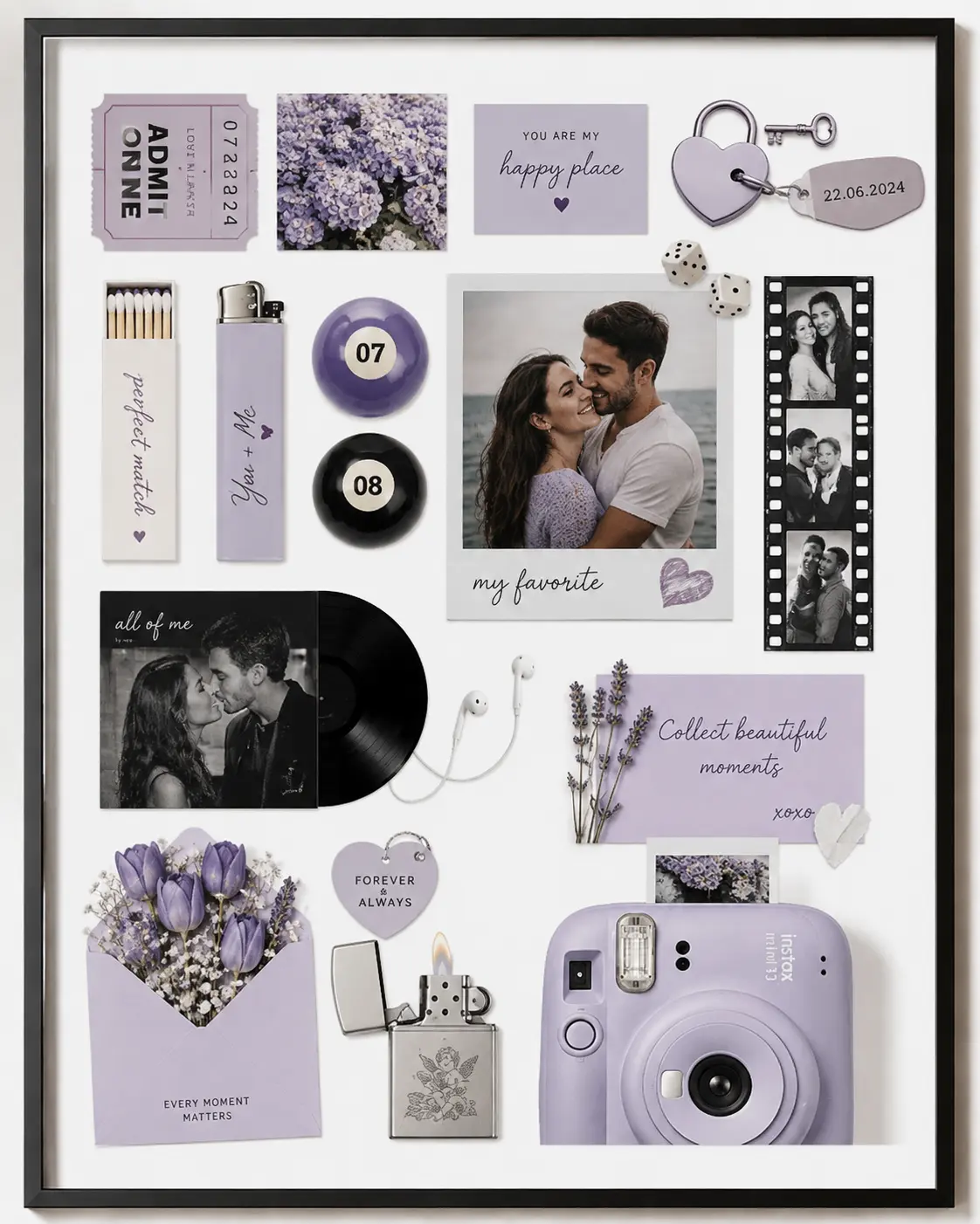 Lavender memory-board Frameroll with couple photographs